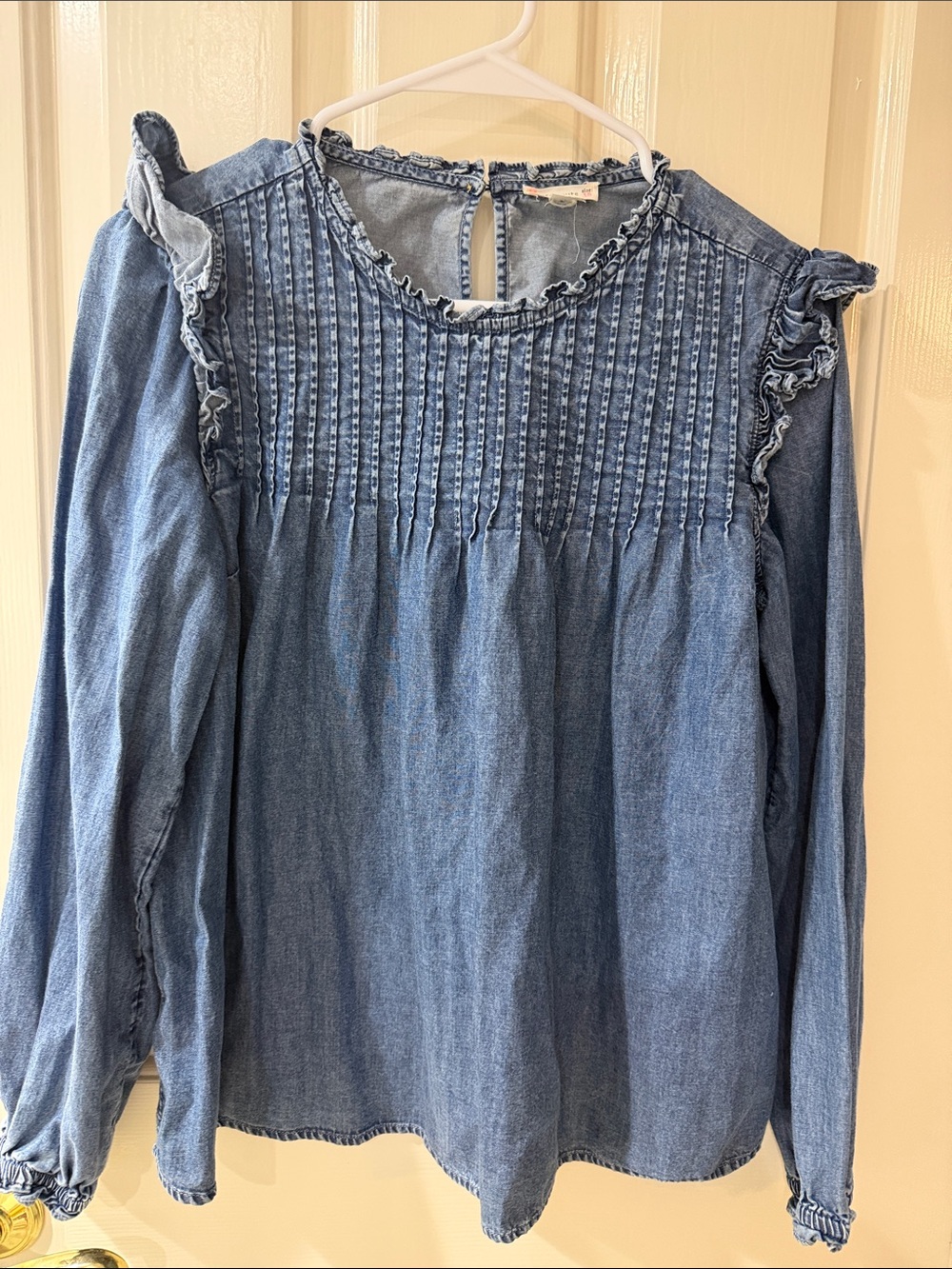 Crewcuts Light Blue Denim Pintuck Ruffle Blouse